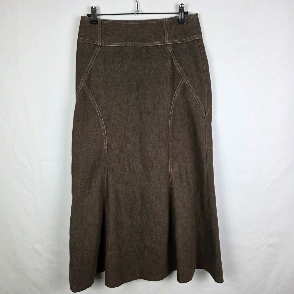 Cato Brown Denim Maxi Skirt Size 4 Contrast Stitch Mermaid Trumpet‎ Long Boho